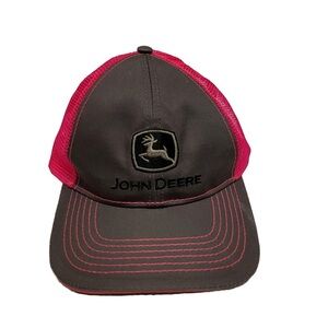 John Deere Pink And Gray Logo Baseball Adjustable Cap.